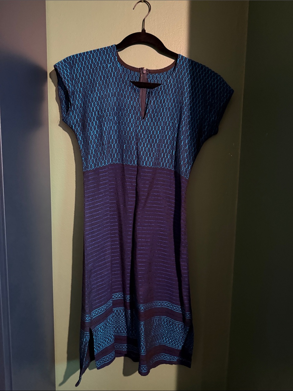 Blue and Purple Knit Patterned Dress